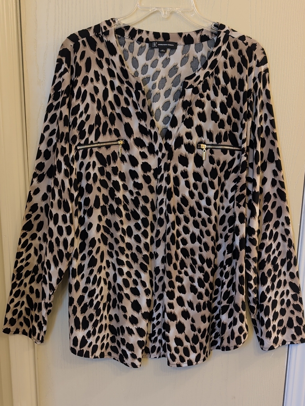 INC International Concepts Black & Cream Leopard Print Blouse 3X